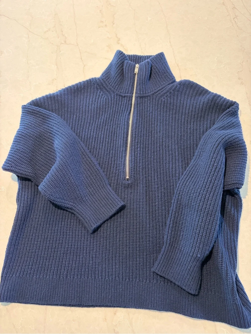 Everlane Navy Wool Half-Zip Ribbed Sweater